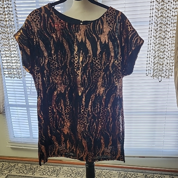 Cable & Gauge Tops - Cable & Gauge Black and Bronze Abstract Blouse